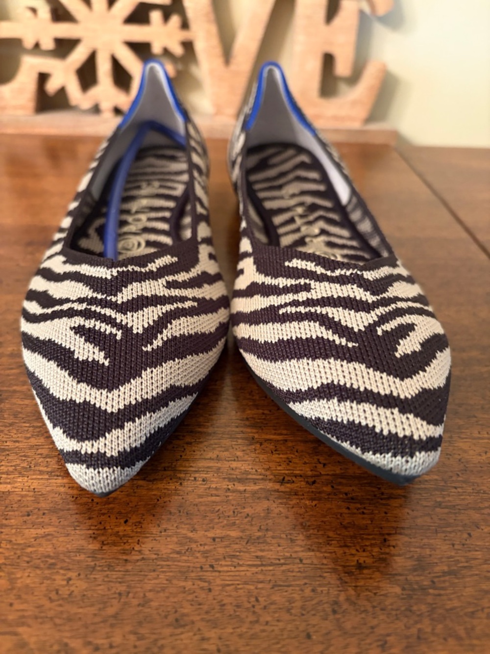 ROTHY’S  8.5 Zebra-Print Pointed Toe Women’s Flats - Black & Off White NEW - Picture 9 of 12